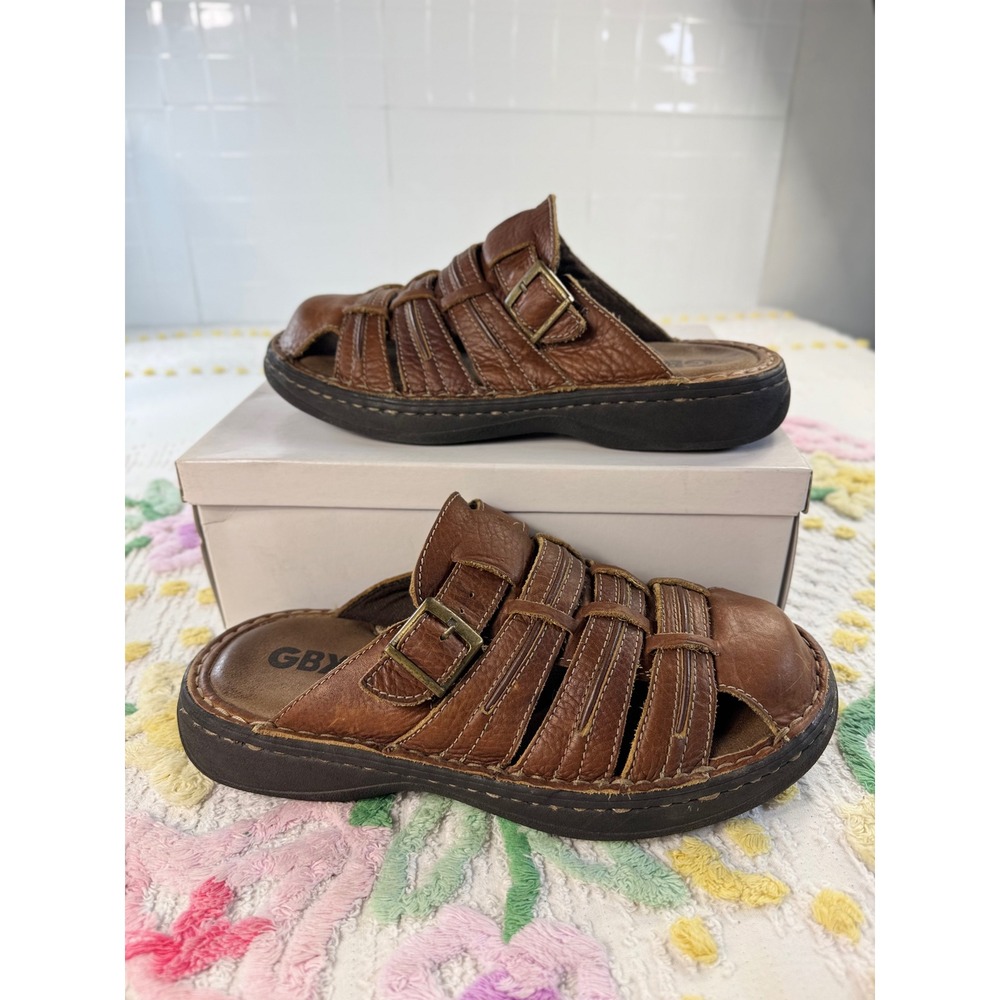 GBX Mens Brown Leather Fisherman Sandals Slides Buckle Cobus 11M
